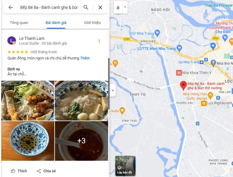 Đánh giá quán bánh canh ghẹ Bếp Bé Ba Nha Trang trên Google Maps